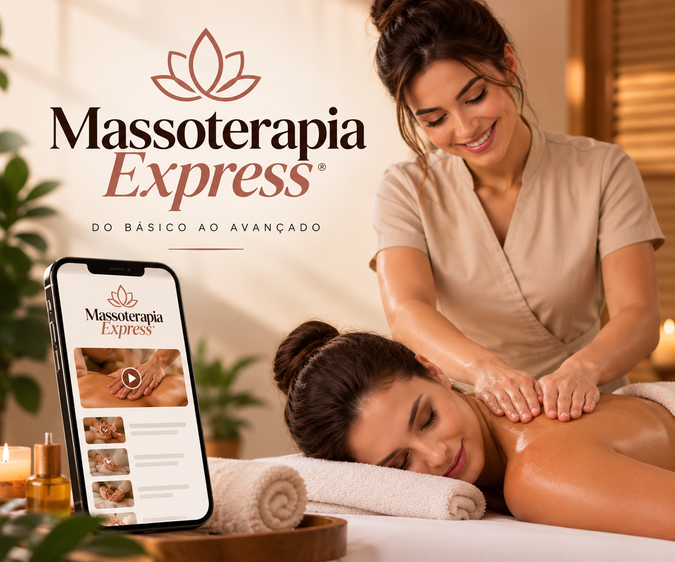 Terapeuta profissional ao lado do aplicativo de massoterapia