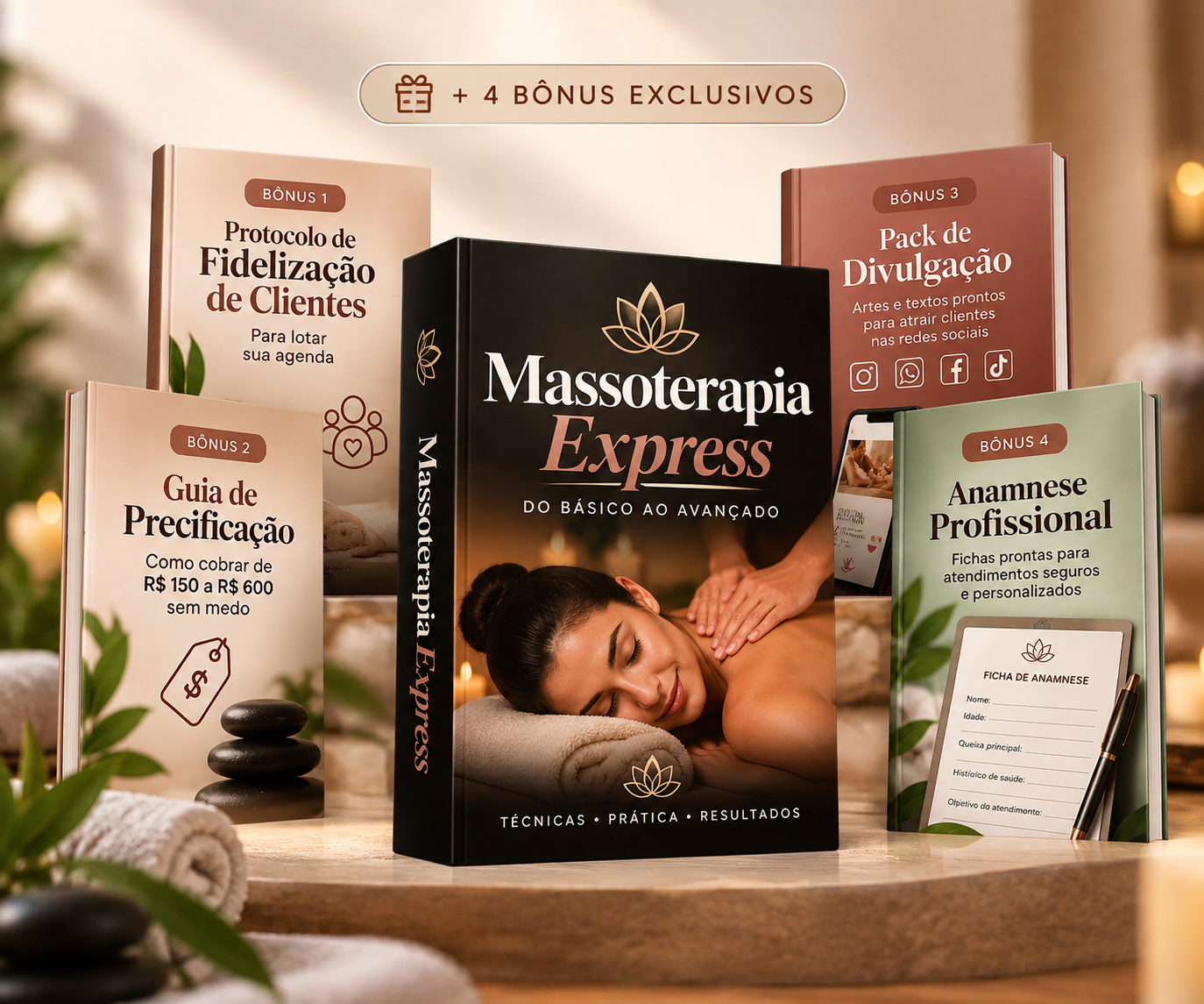Curso Massoterapia Express com os 4 bônus exclusivos do plano Premium
